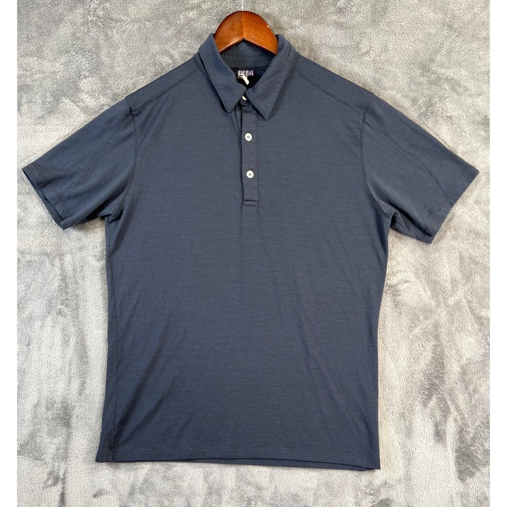 Ibex Polo Shirt Mens Medium Blue Merino Wool Short Sleeve Golf USA Made